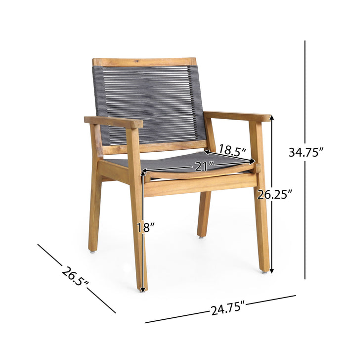 5 Piece Outdoor Dining Set With Table And Arm Chairs - Dark Gray / Light Teak / Teak