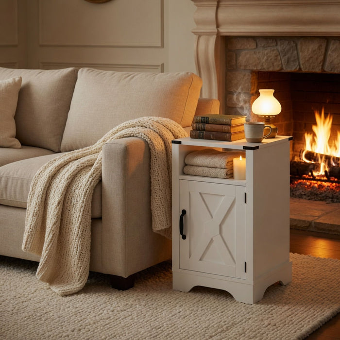 Farmhouse Nightstand, Charging Station & Storage