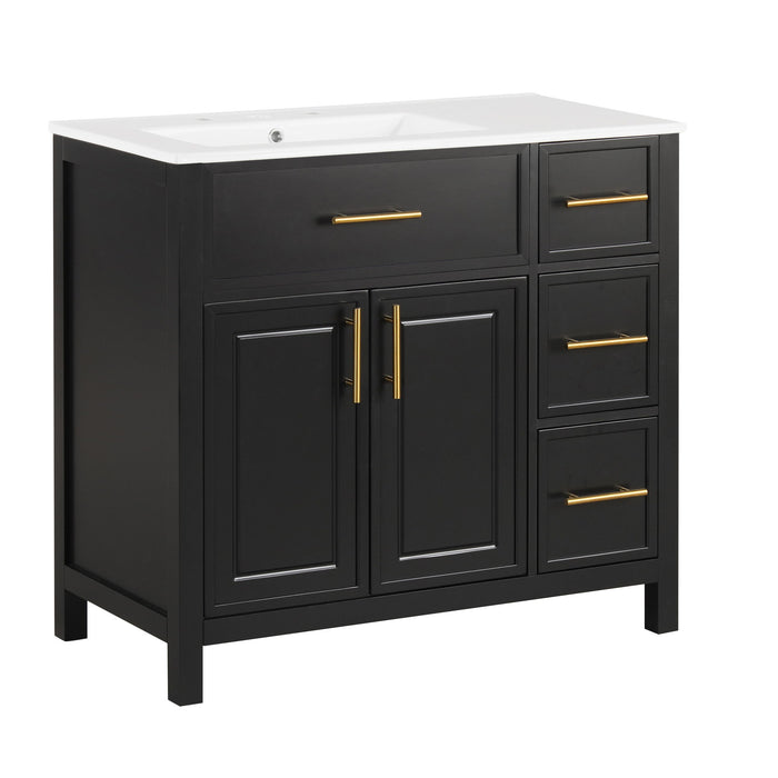 Modern Bathroom Vanity With Sink Top, 2 Doors And 3 Drawers