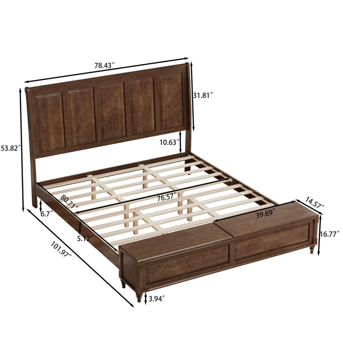 Sleigh Bed Frame With Tall Headboard And Storage Bench