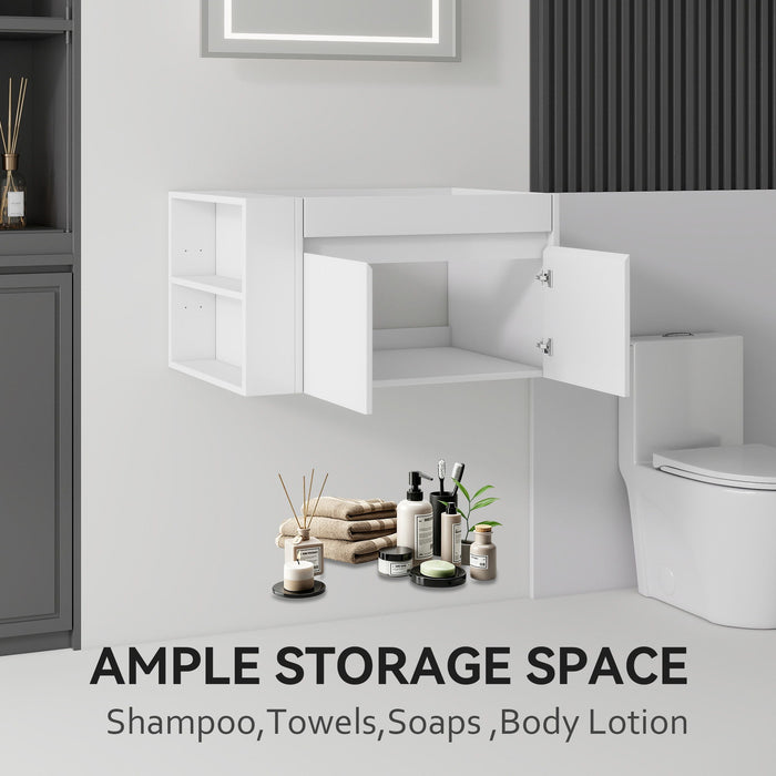 Floating Bathroom Vanity Cabinet, Soft Close Double Drawers, Open Side Storage, Wall Mounted, Cabinet Only