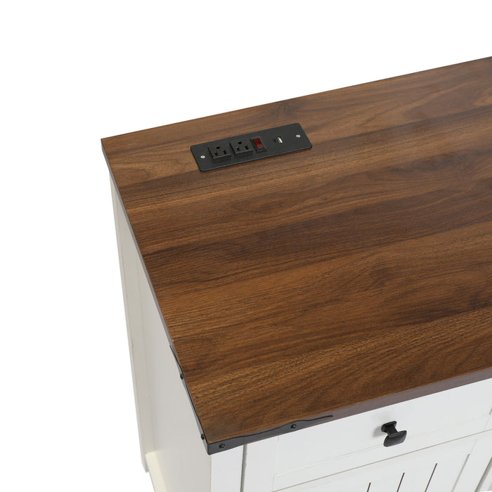 Coffee Bar With Mini Fridge Space & Built In Charging Station, Large Bar Cabinet With Drawers & Adjustable Shelves For Kitchen - White