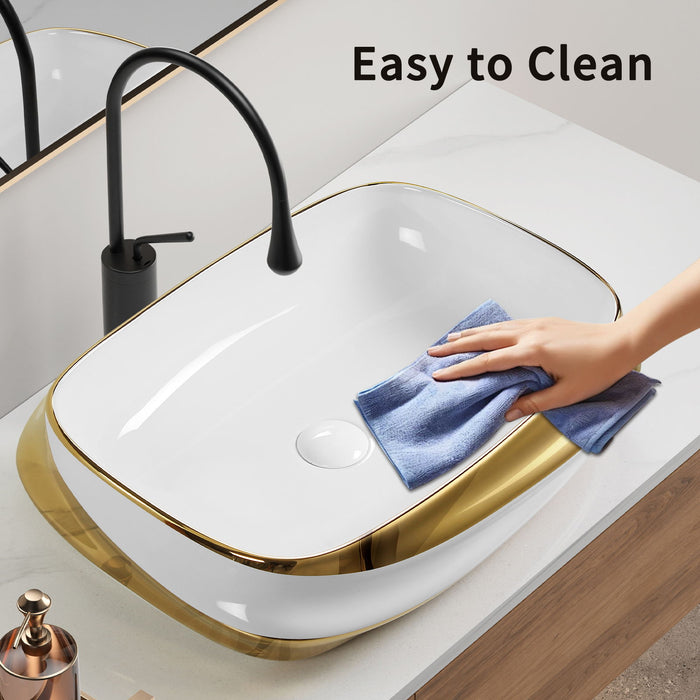 Vessel Sink, Above Counter Vanity Basin For Bathrooms - Gold / White / Milk White
