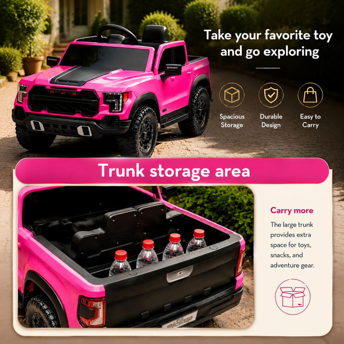 12V Kids Ride On Car With Remote Control, 4 Wheel Shock Absorption, Multifunctional Music Player Perfect Gift For Toddlers - Pink