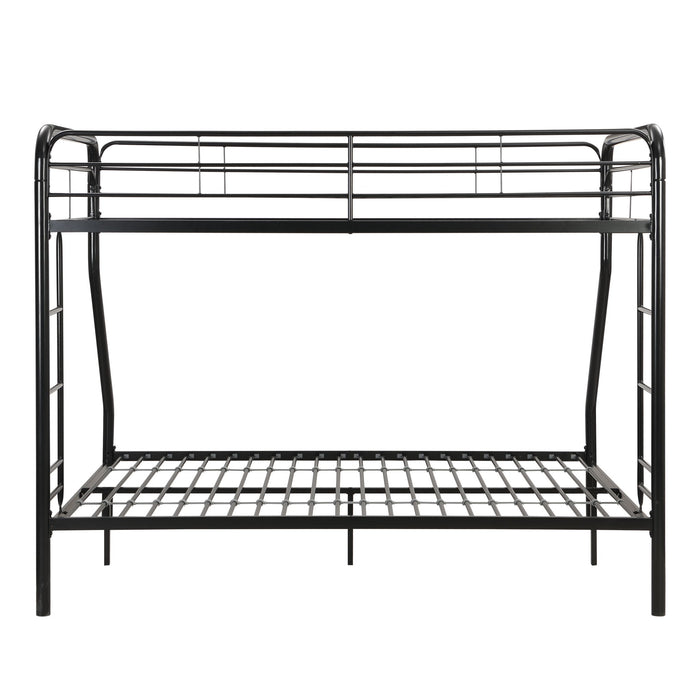 Modern Twin Over Full Metal Bunk Bed With Trundle And Dual Side Ladder And Metal Design - Black / Brown