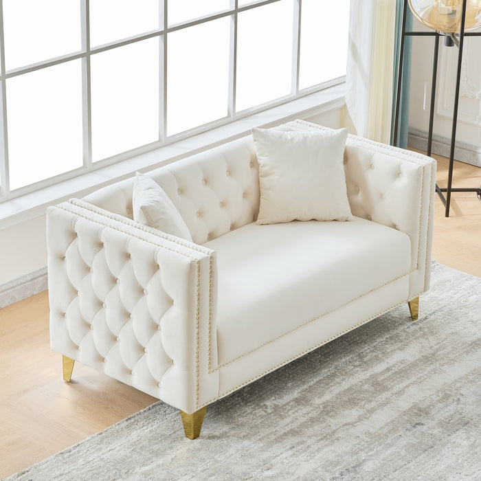2 Seater Deep Seat Sofa With Button Nailhead, Square Arm
