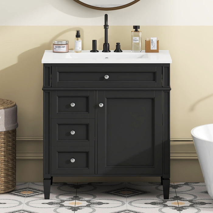 Bathroom Vanity With Top Sink, 3 Drawer Storage Cabinet, Rectangular Design - Black