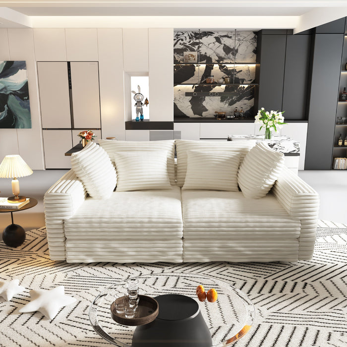 Deep Seat Convertible Sofa With Soft Pillows And Ottomans