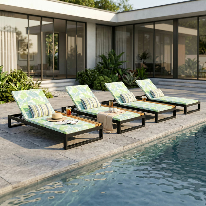 Chaise Lounge Set, 5 Position Adjustable, Flat Side Surface Storage