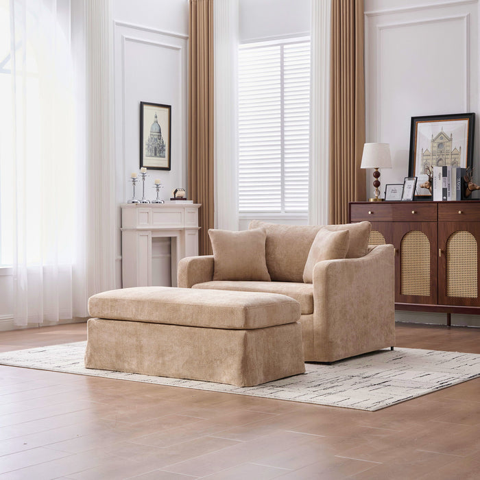 Accent Chair Wide With 2 Bolster Pillows, And Matching Ottoman