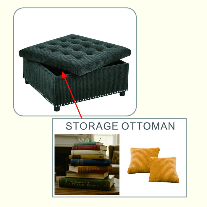 Square Tufted Storage Ottoman With Nailhead Trim