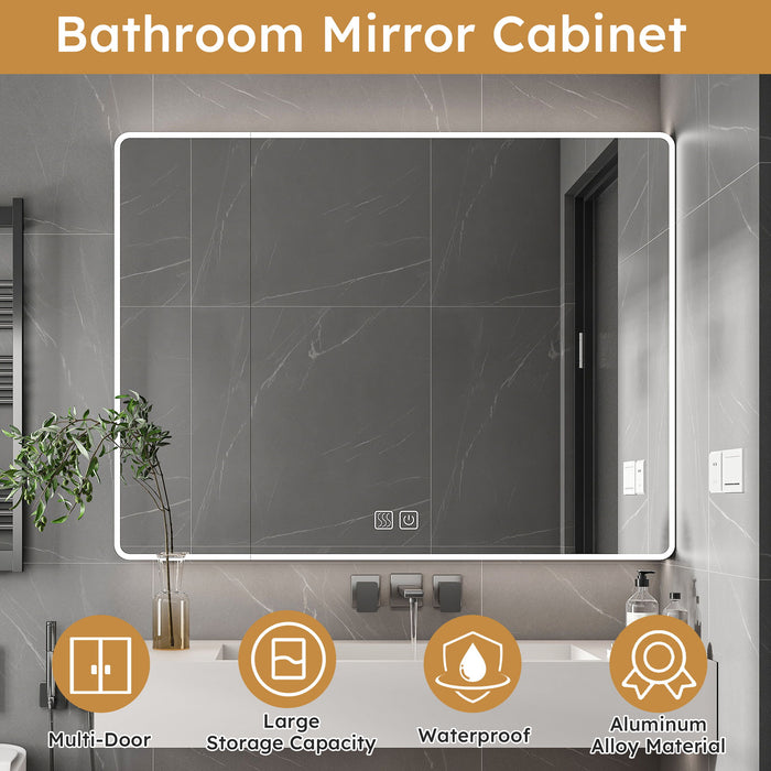 Aluminium Medicine Cabinet Mirror With LED Light And Defogging Function - Gray