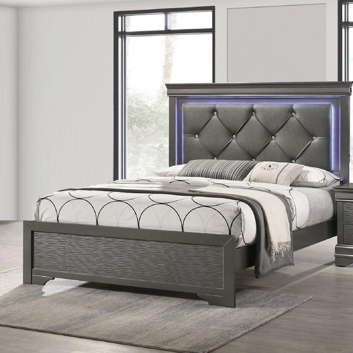 Tufted Headboard Bed With LED Lighting