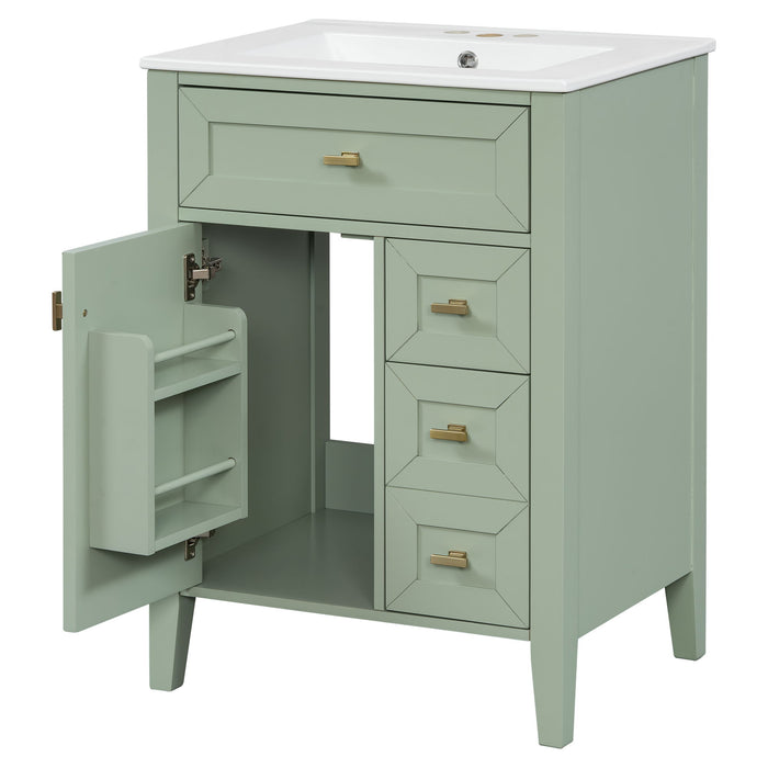 Bathroom Vanity With Sink, 3 Drawers & Cabinet With 2 Tier Door Storage Rack, Soft Close Doors & Drawers