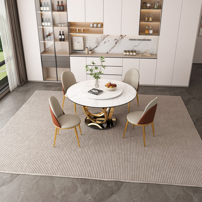 Round Dining Table With 360° Smooth Lazy Susan Stain / Heat - Gold / Black / White