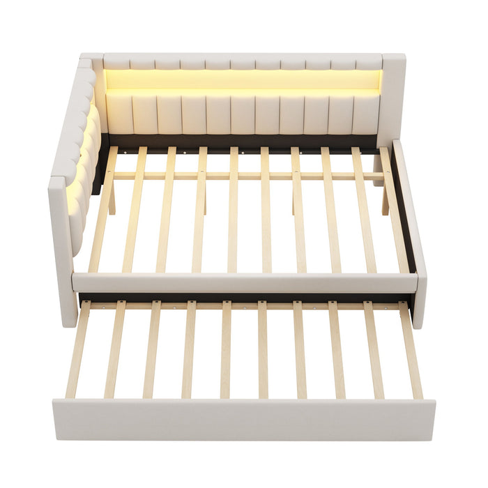 Upholstered Platform Bed With USB Ports And LED Belt