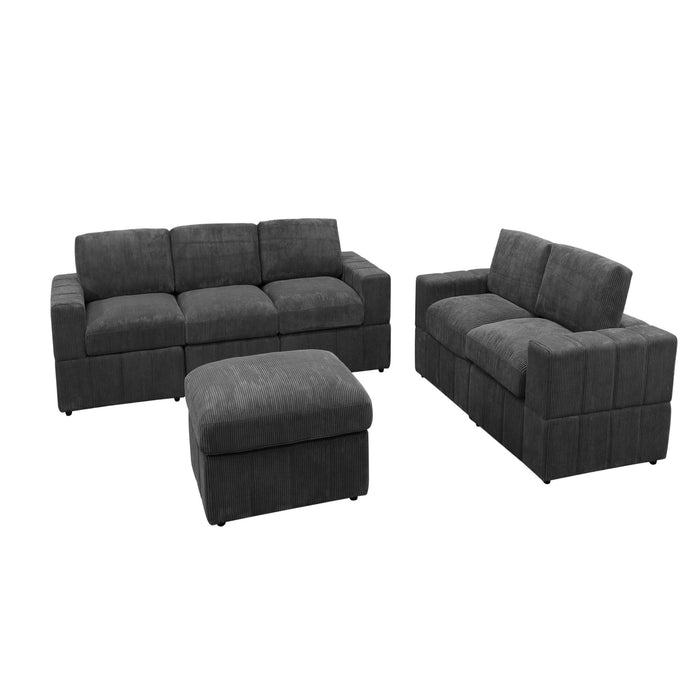 Oversized Modular Sectional Sofa Set With Loveseat & Ottoman, 6 Piece Living Room Furniture - Dark Gray
