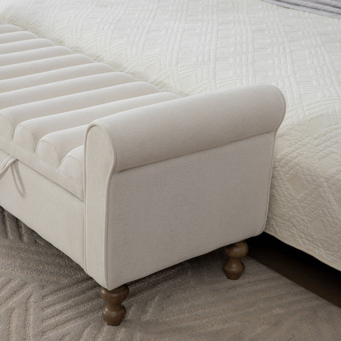 Wide Modern Upholstered Storage Bench With Rolled Armrest