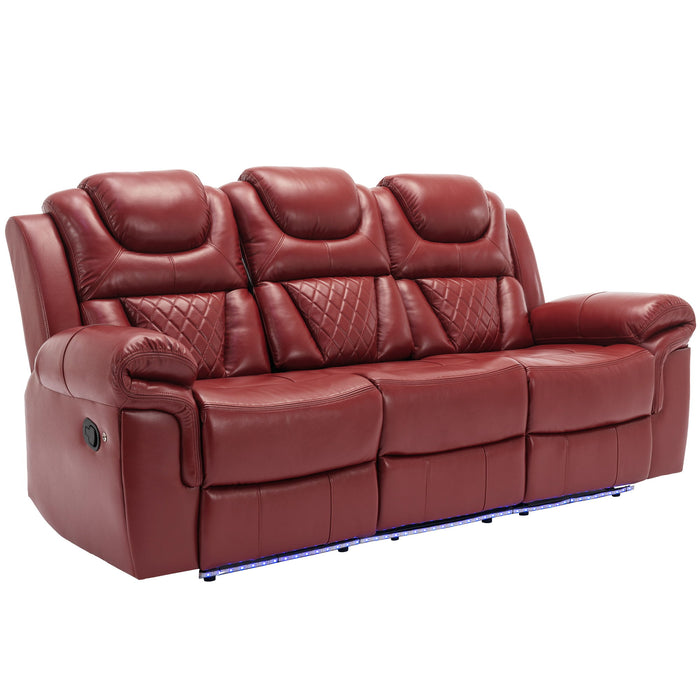 3 Pieces Recliner Sofa Sets Home Theater Seating Manual Recliner Chair With Center Console And LED Light Strip For Living Room