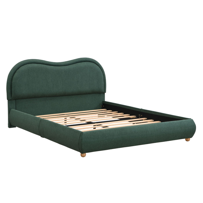 Upholstered Platform Bed Frame With Curved Headboard