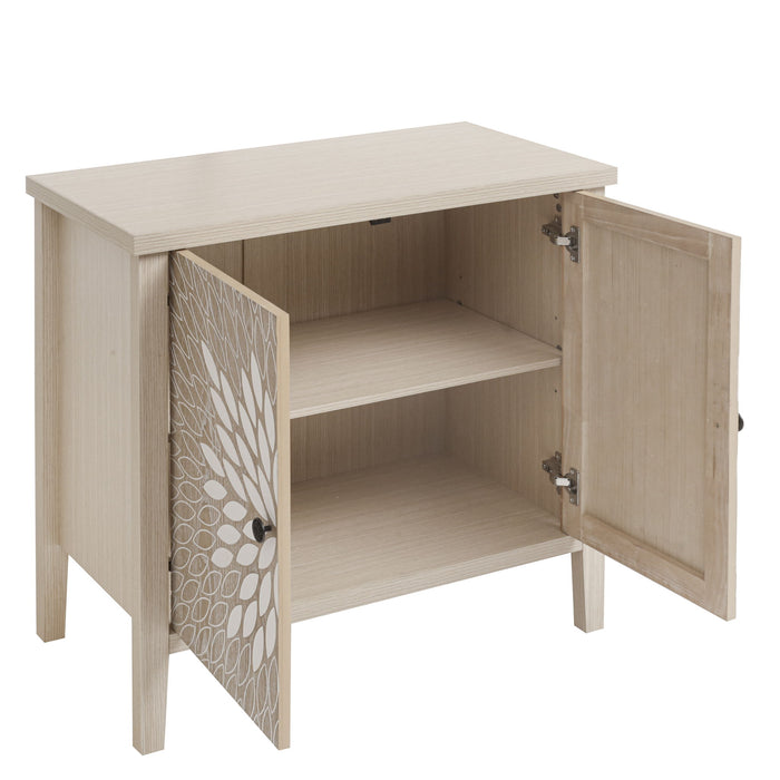 2 Door Carved Storage Cabinet With Adjustable Shelf, Accent Furniture