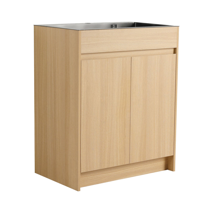 28" Freestanding Bathroom Vanity With Sink, Soft Close Doors - Oak