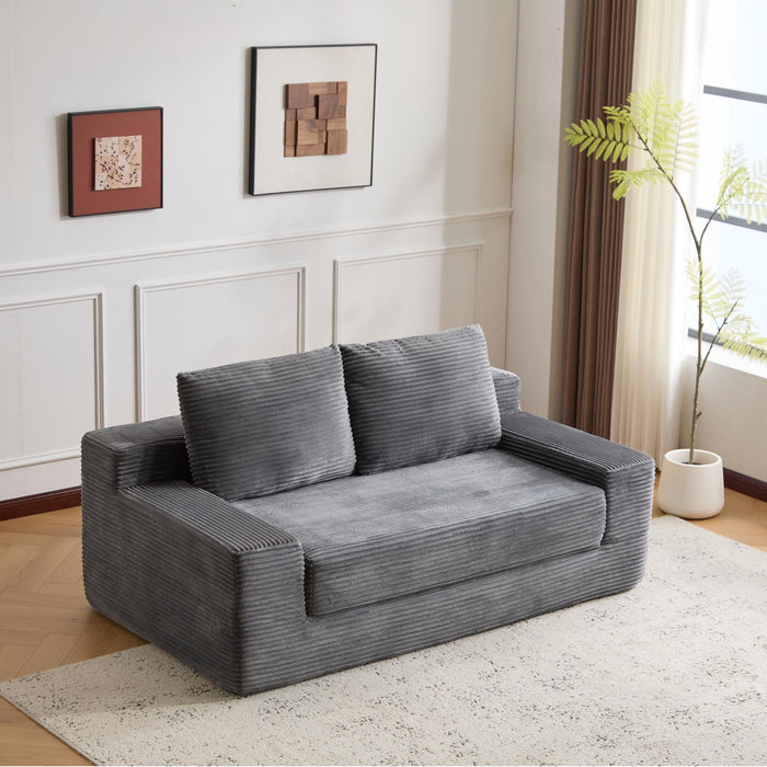 Loveseat Sofa, Comfortable Deep Seat Sofa Bed, Modern Small Corduroy Couch For Living Room Bedroom,Reversible Cushion With Pillows,No Assembly Required,Dark Gray