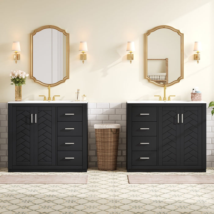 Modern Bathroom Vanity With Ceramic Sink, 6 Drawers & Soft-Close Doors