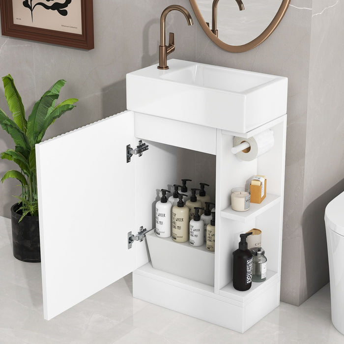 Modern Bathroom Vanity With Sink And 2 Tier Shelf