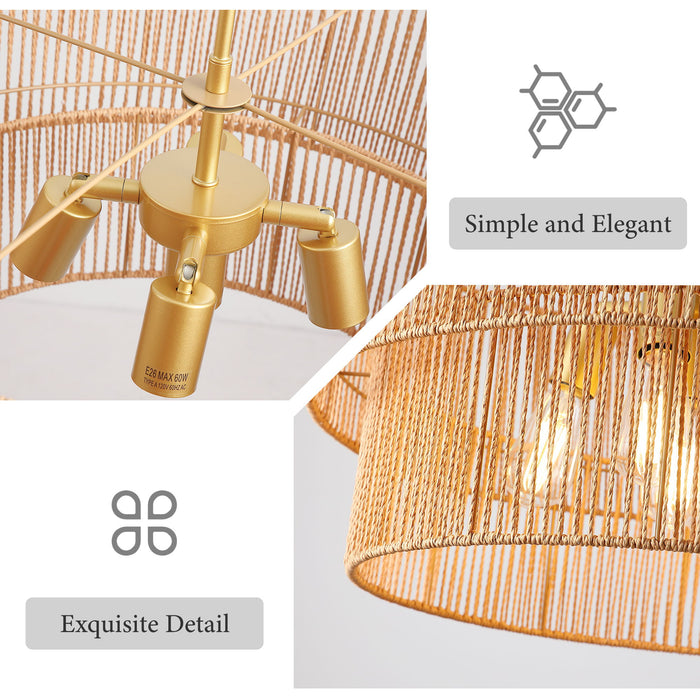 Chandelier, 2 Tier Boho Wabi Sabi Pendant Light, Hanging Ceiling Lamp - Gold