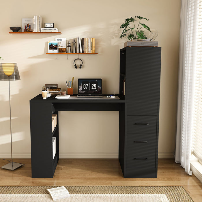 Computer Desk With 4 In 1 Socket & 3 Drawers, 4 Tier Shelves