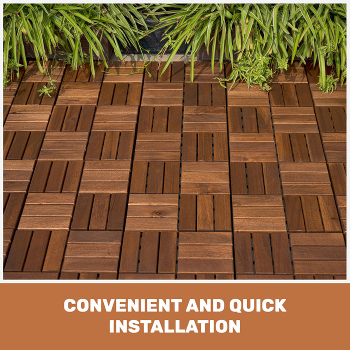 Acacia Wood Interlocking Deck Tiles Checker Pattern For Outdoor Flooring