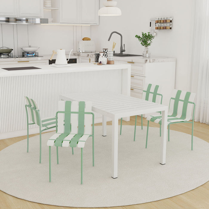 4 Piece Set Of Modern Color Block Designed Single Chairs With Long Table