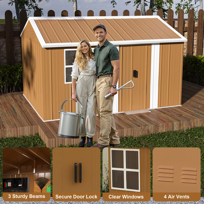 Heavy Duty Metal Storage Shed With Windows And Lockable Door, Weatherproof Outdoor Garden Shed