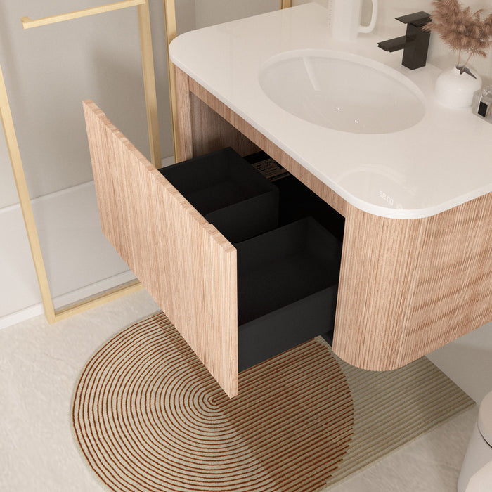 Arcora - Wall Mounted Bathroom Vanity With Curved Design - Natural Wood