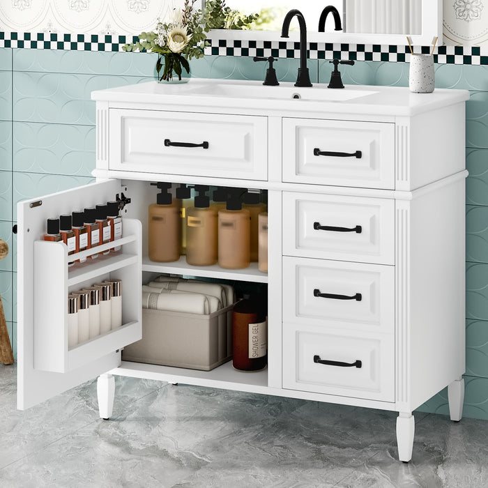 Modern Bathroom Vanity With Sink Top, Flip Drawer Design