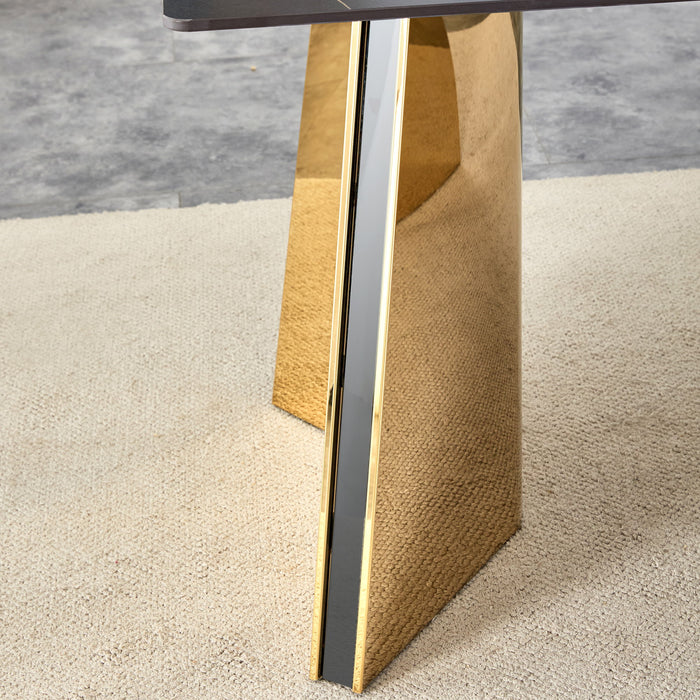 Patterned Slab Dining Table With Golden Stainless Steel Butterfly Legs - Black / Gold