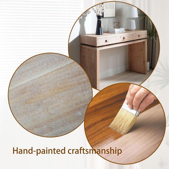 Rustic Wood Console Table With 3 Drawers Entryway Table For Hallway, Foyer, Or Office - Natural / Natural & Light Brown / Natural Wood / Natural Wood Wash / Natural / Rustic