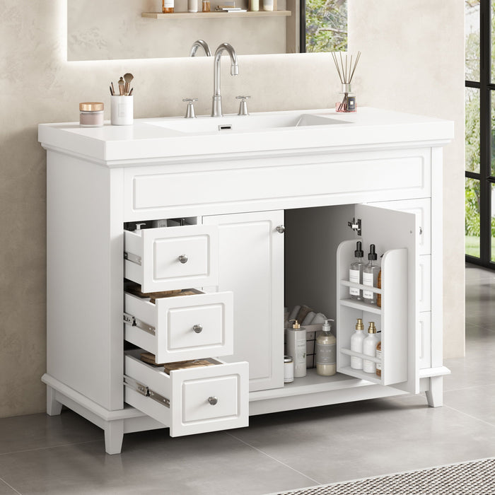Bathroom Vanity & Sink, 6 Soft Close Drawers & Double Doors - White