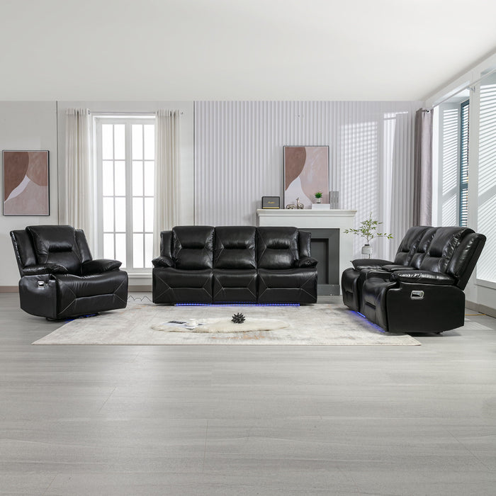 Home Theater Recliner Set Manual Recliner Chair With A LED Light Strip Two Built-In Cup Holders For Living Room