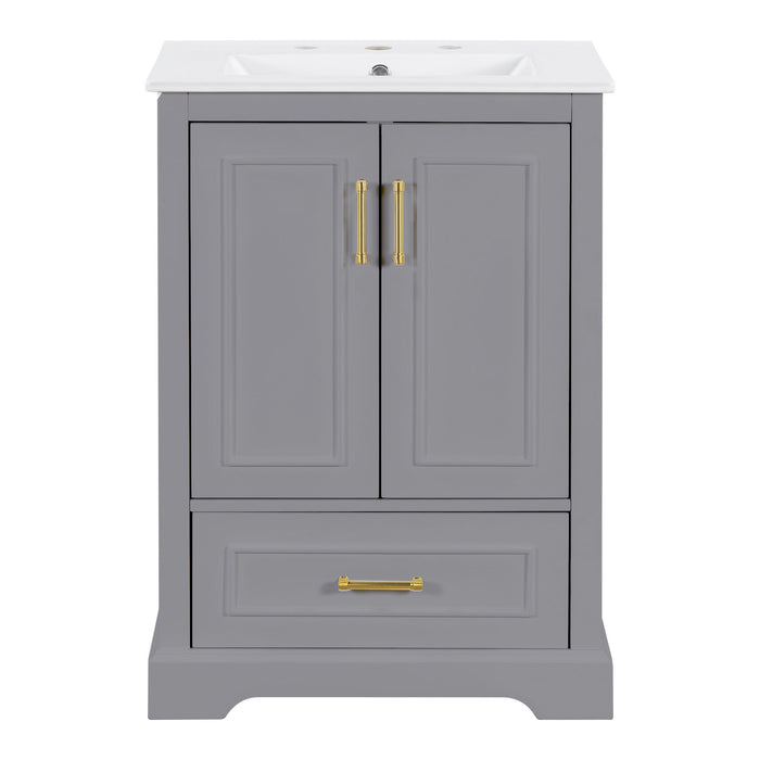 Bathroom Vanity With Sink, 1 Divided Drawer And 2 Soft Close Doors With Double Shelf