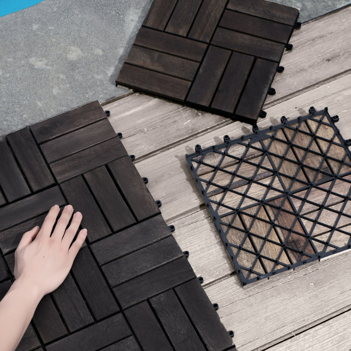 Acacia Wood Interlocking Deck Tiles Checker Pattern For Outdoor Flooring