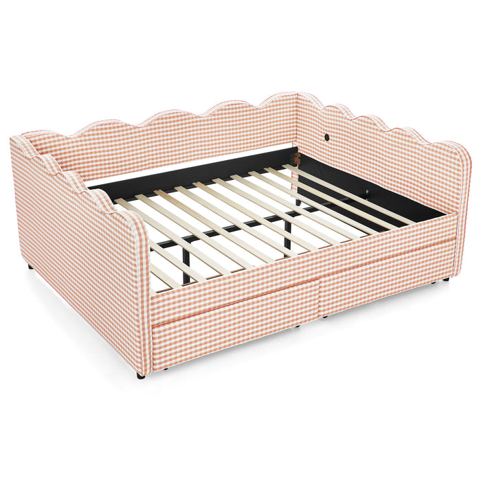 Gingham Daybed & USB Charging Port, Wave Shaped Design