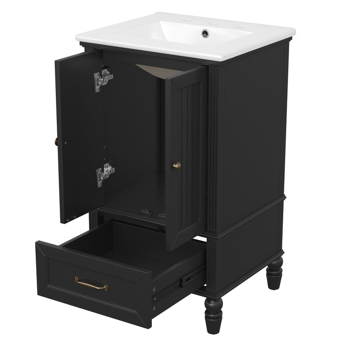 20" Bathroom Vanity With Sink Cabinet With 2 Doors, 2 Drawer, Magnetic Door Stopper, Adjustable Feet, Drop In Sink - Black