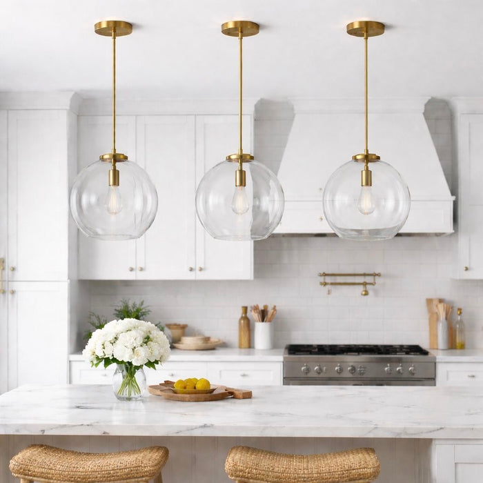 Gleam - Single Light Pendant Lamp With Clear Globe Satin - Antique Brass / Clear / Gold