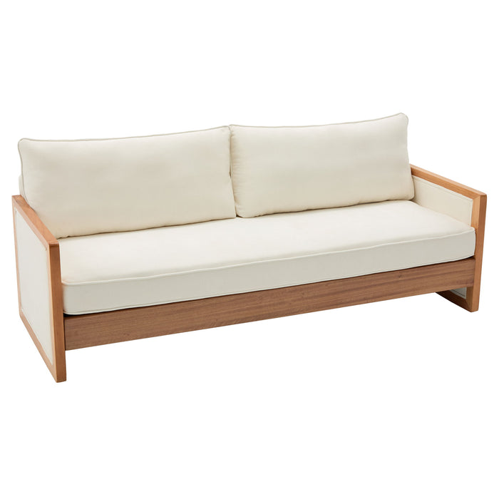 Modern 3 Seater Sofa With Wood Armrests