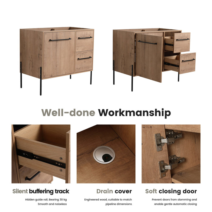 35" Freestanding Bathroom Vanity With Soft Close Doors And 2 Drawers (Vanity Only) - Imitative Oak