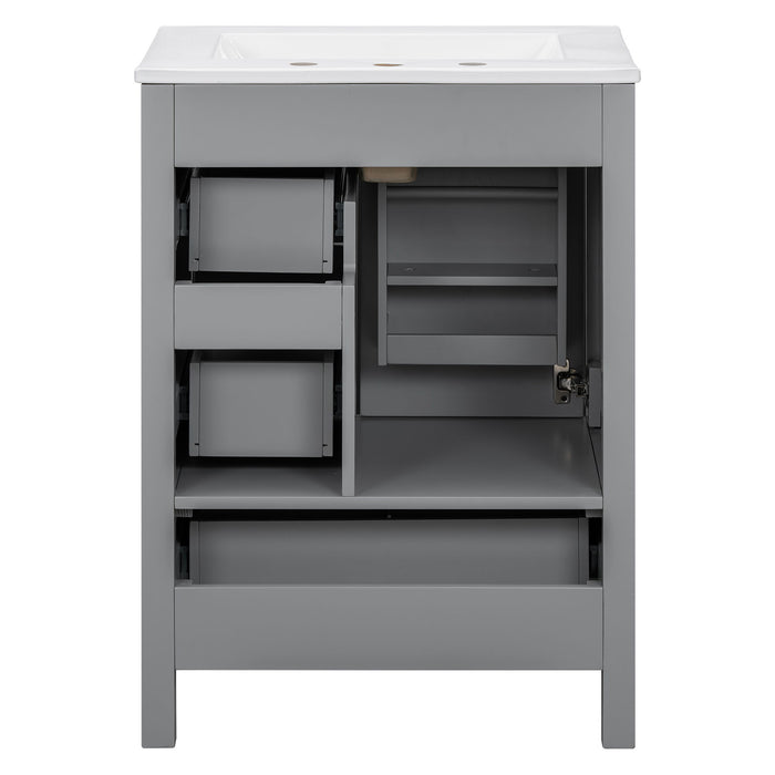 Bathroom Vanity With Sink, Soft Close Door, Double Layer Door Shelf And 3 Drawers - Gray