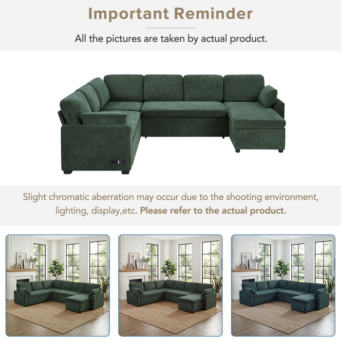 Convertible U-Shaped Sectional Sofa Bed With Reversible Chaise