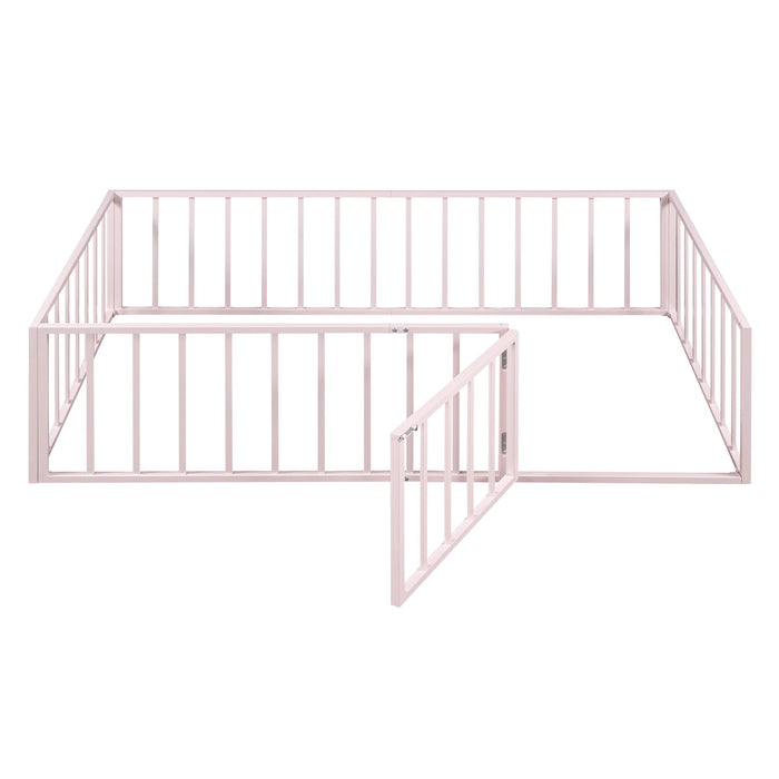 Metal Floor Bed Frame With Fence And Door